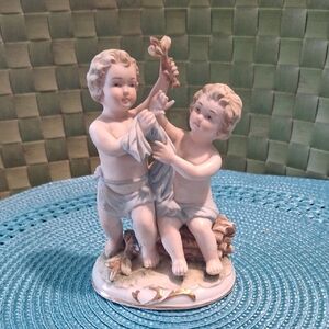 Fenton Cherub Duo Figurine in Cream and Blue